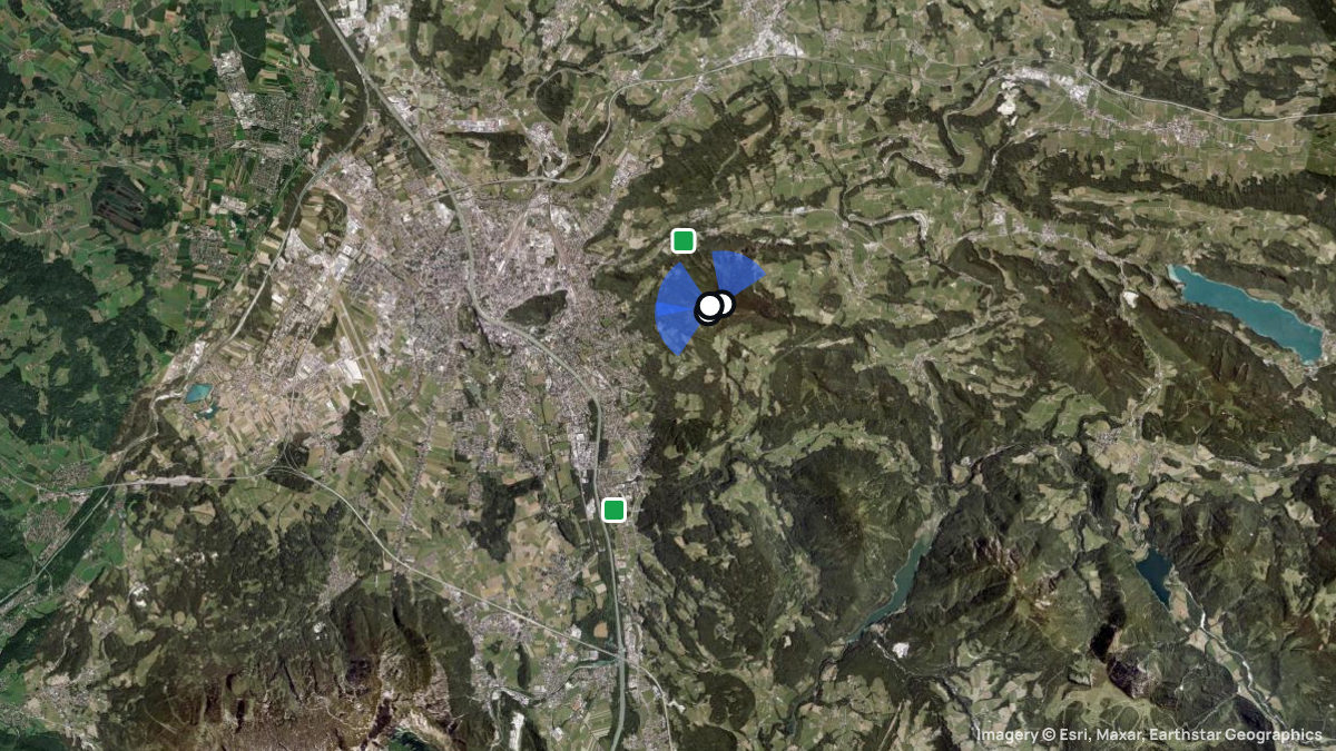 Satellitenkarte von Gaisberg mit Start- und Landeplätzen