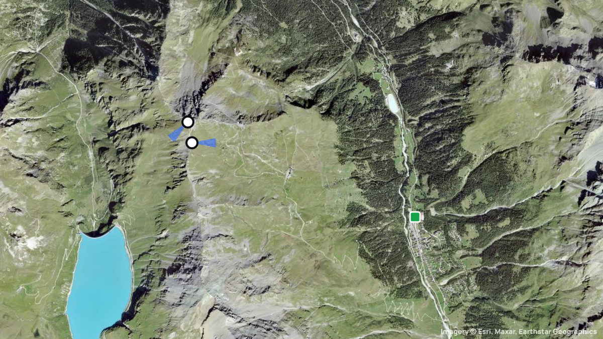Satellitenkarte von Col de Sorebois mit Start- und Landeplätzen