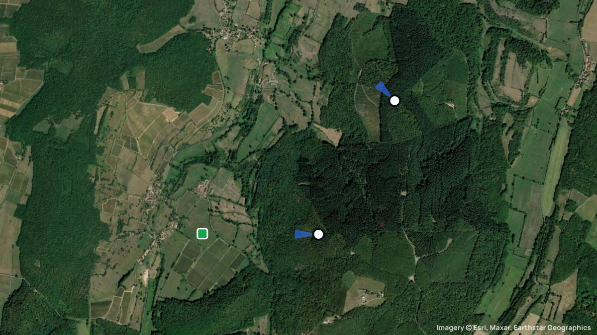Satellite map of Des Gros Gres with its launches and landings