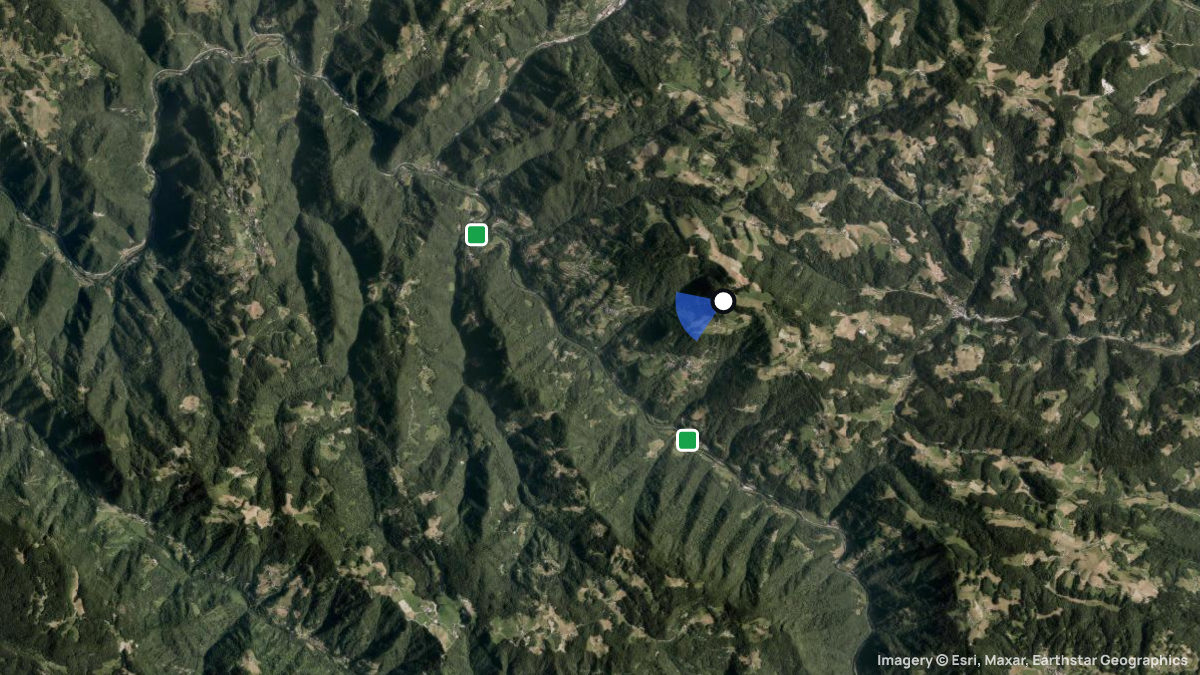 Satellite map of Bevkov vrh. with its launches and landings