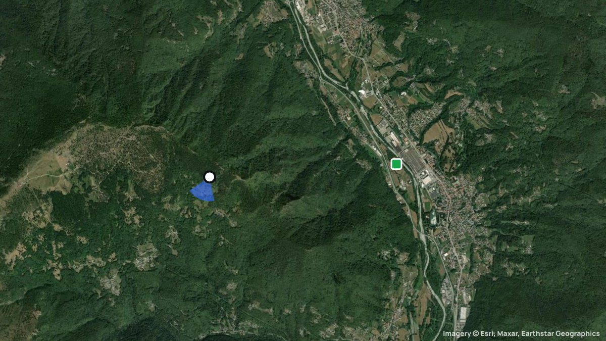 Satellite map of Prato delle Grange with its launches and landings