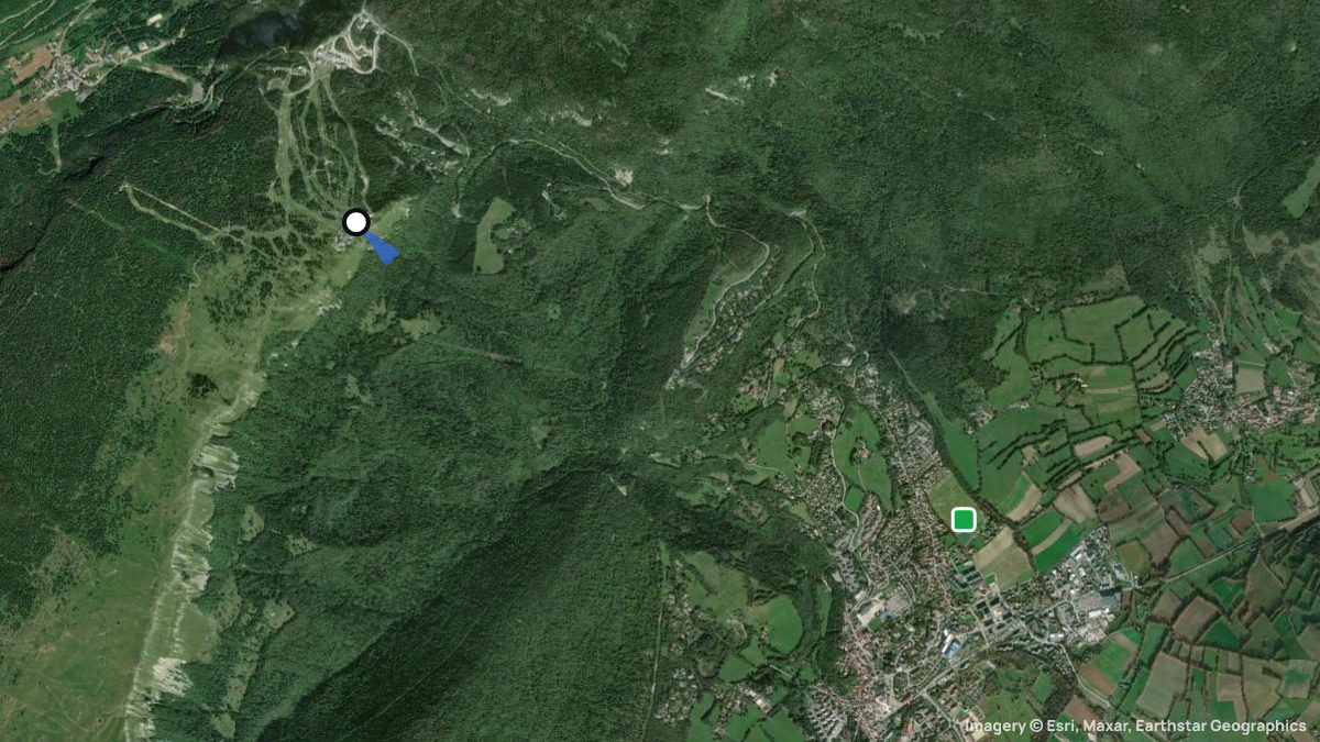 Satellite map of Petit Mont Rond with its launches and landings