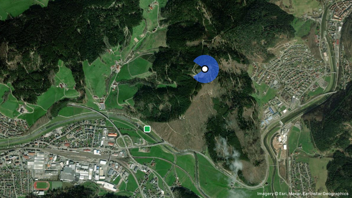 Satellitenkarte von Spitzfelsen mit Start- und Landeplätzen