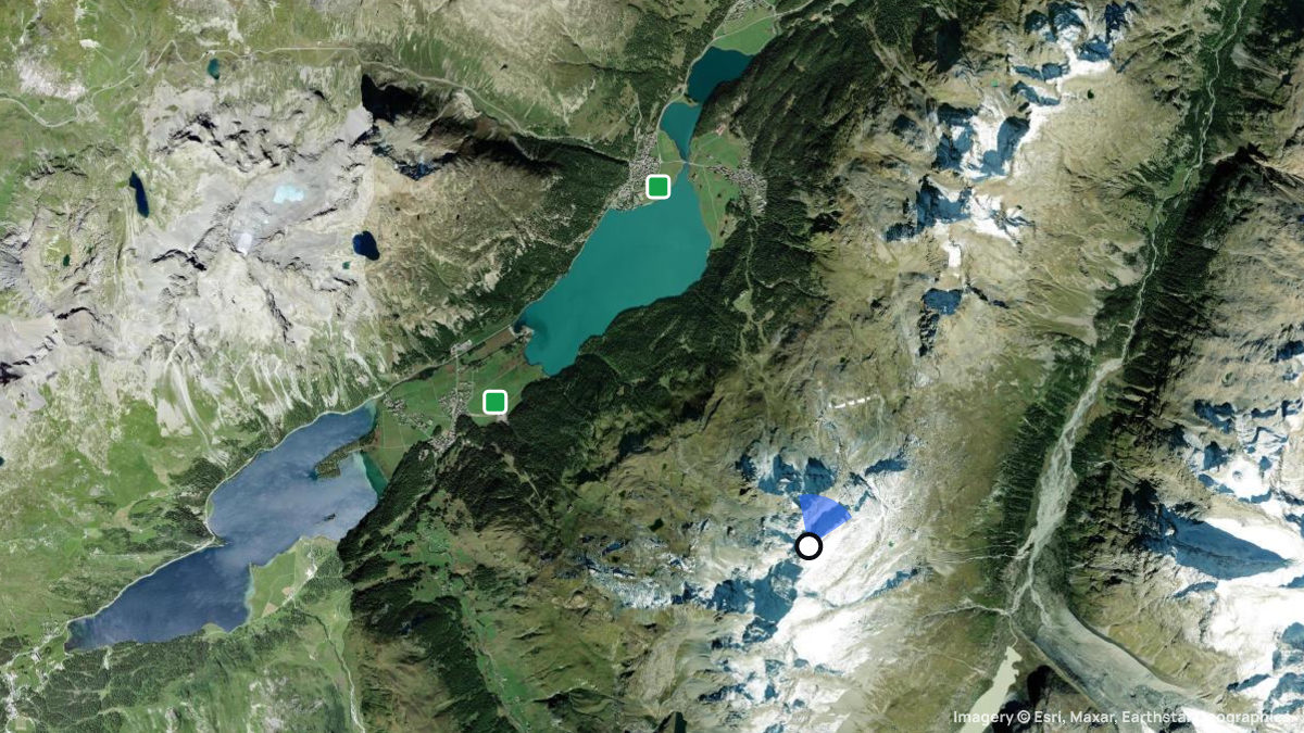 Satellitenkarte von Corvatsch mit Start- und Landeplätzen