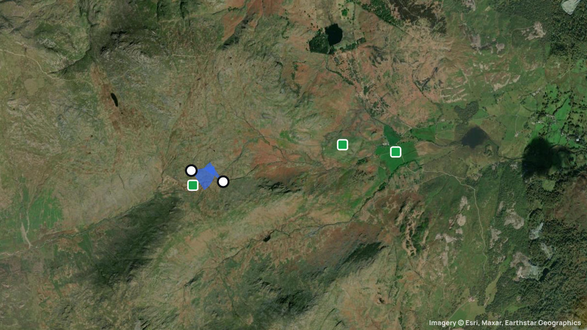 Satellite map of Wrynose Pass with its launches and landings