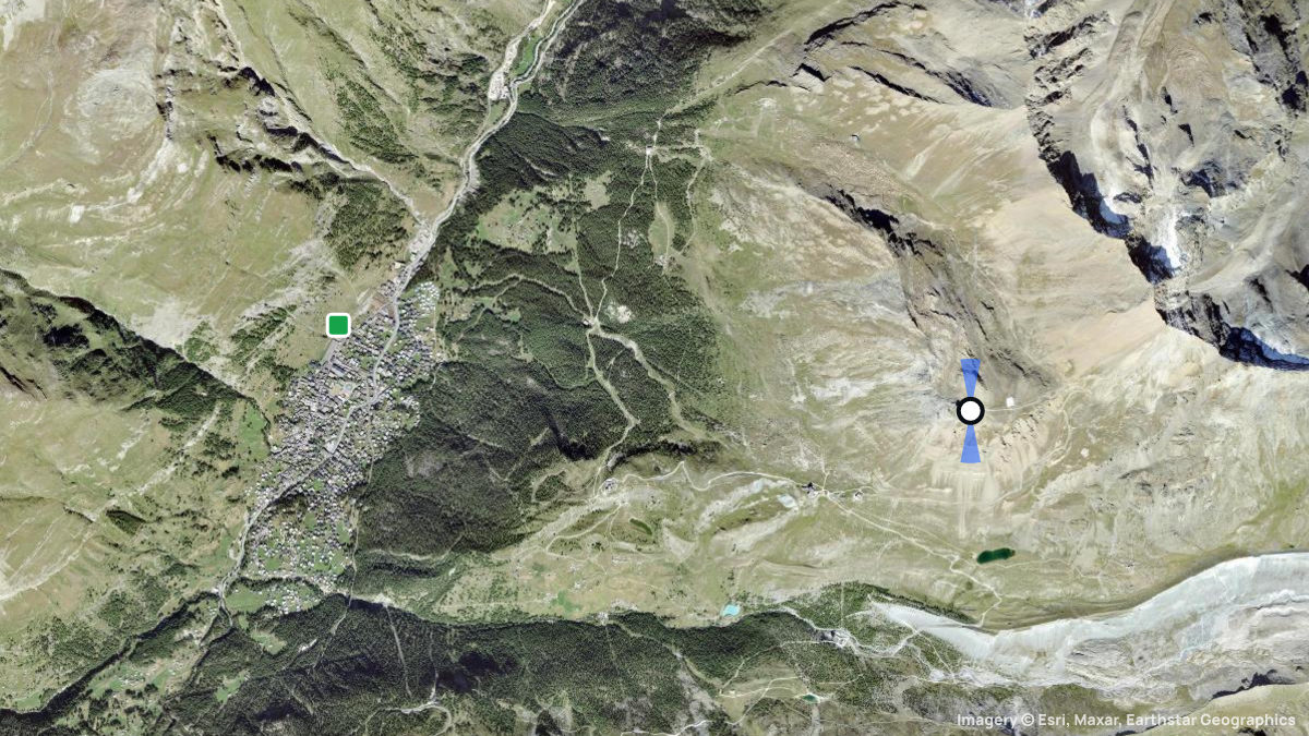 Satellitenkarte von Unterrothorn mit Start- und Landeplätzen