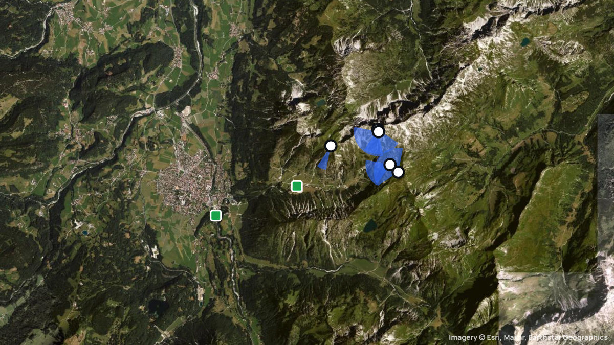 Satellitenkarte von Nebelhorn mit Start- und Landeplätzen