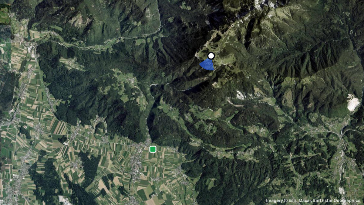 Satellite map of Krvavec with its launches and landings