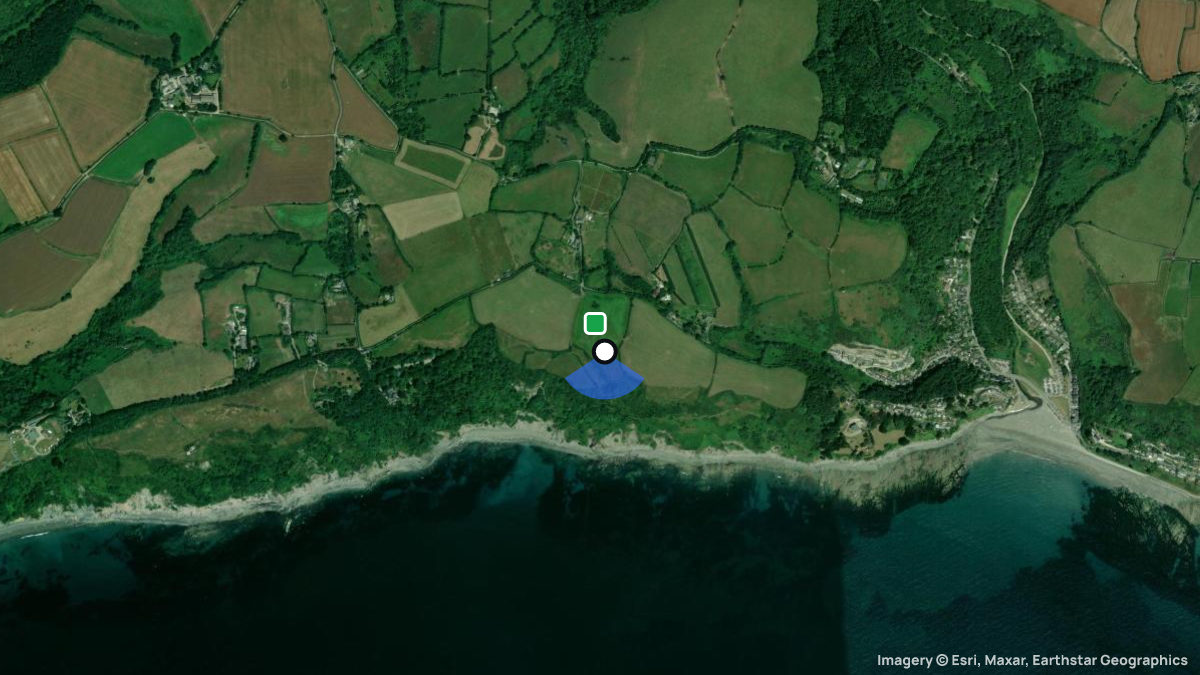 Satellite map of Struddick Farm with its launches and landings