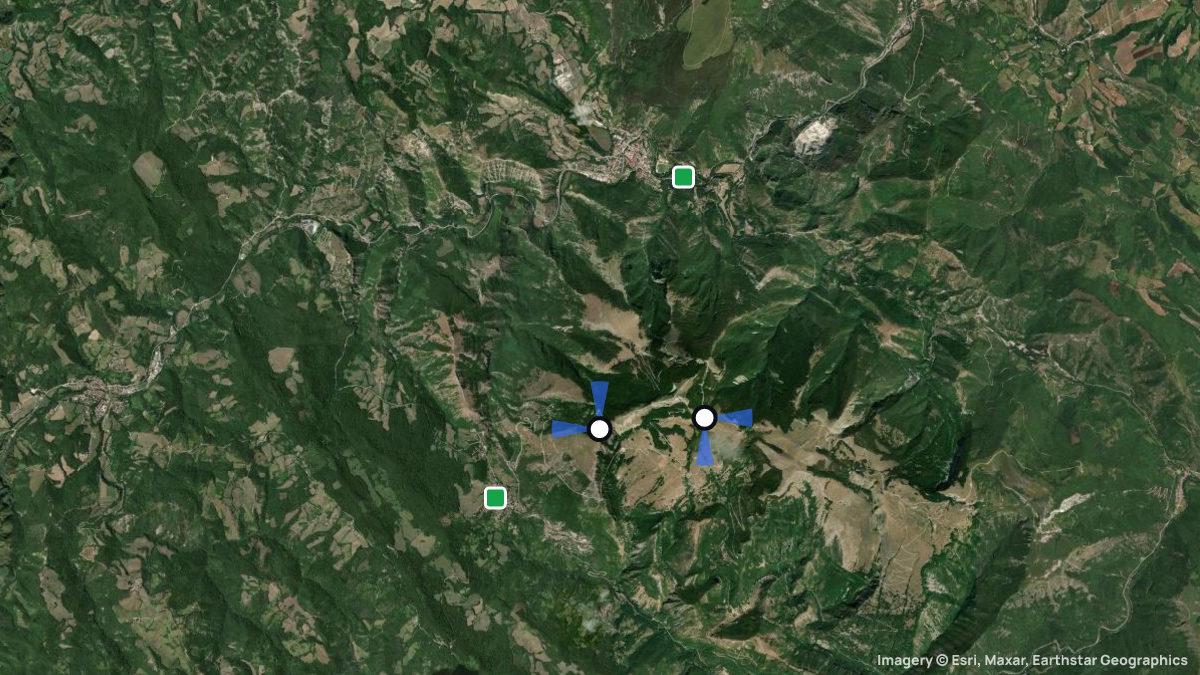 Satellite map of Monte Nerone with its launches and landings