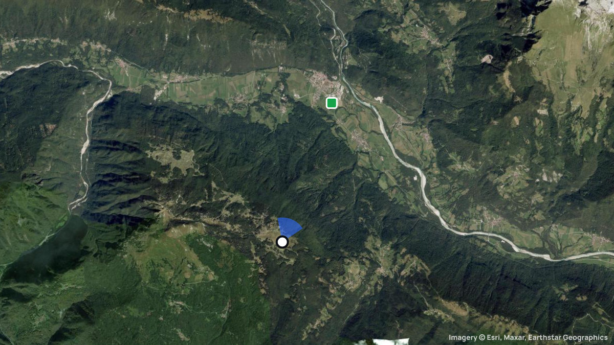Satellitenkarte von Mrzli vrh - Matajur mit Start- und Landeplätzen