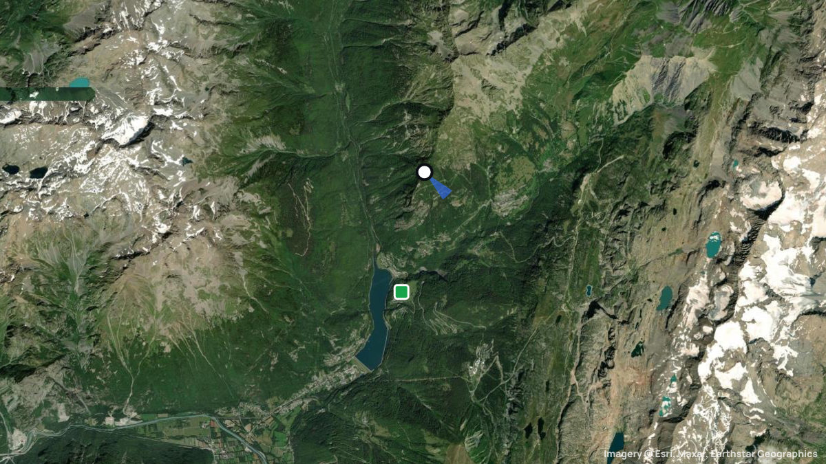 Satellite map of Vaujany with its launches and landings