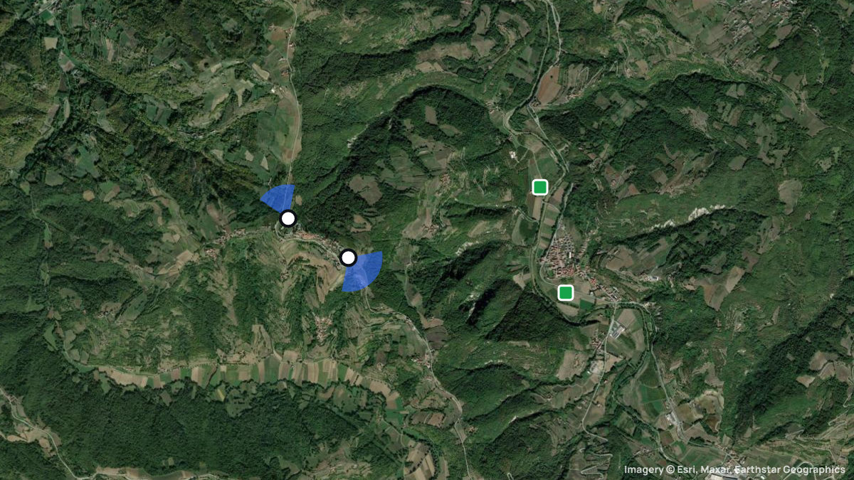 Satellitenkarte von Mombarcaro mit Start- und Landeplätzen