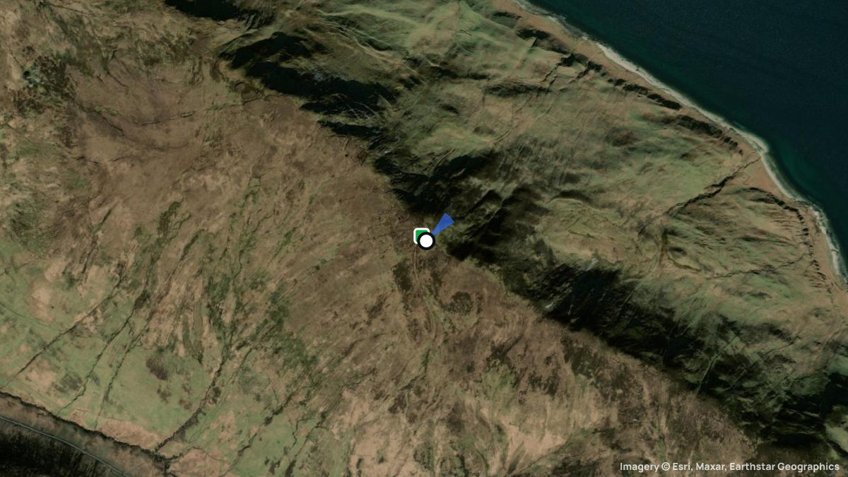 Satellitenkarte von Laggan Face mit Start- und Landeplätzen