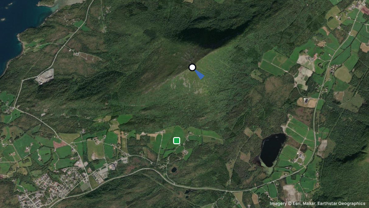 Satellitenkarte von Jendemsfjellet mit Start- und Landeplätzen