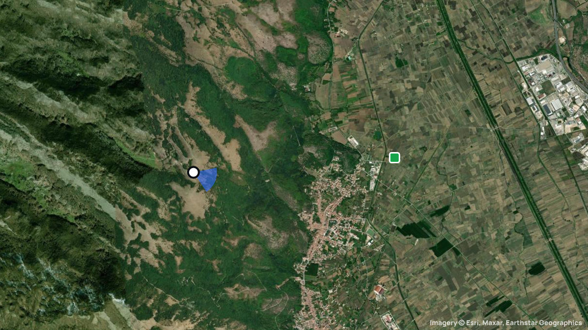 Satellite map of Monte Carmelo with its launches and landings