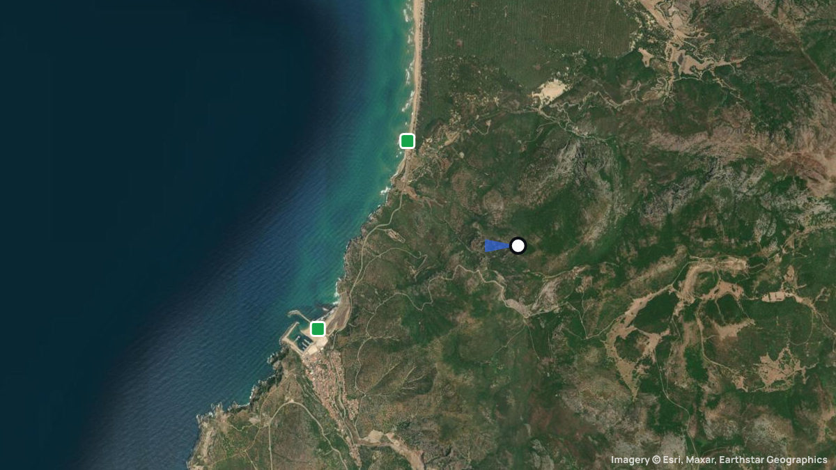 Satellite map of Buggerru with its launches and landings