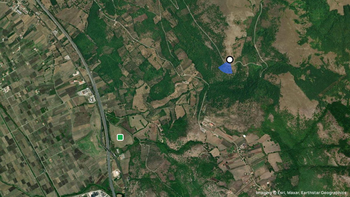 Satellite map of Atena Lucana with its launches and landings