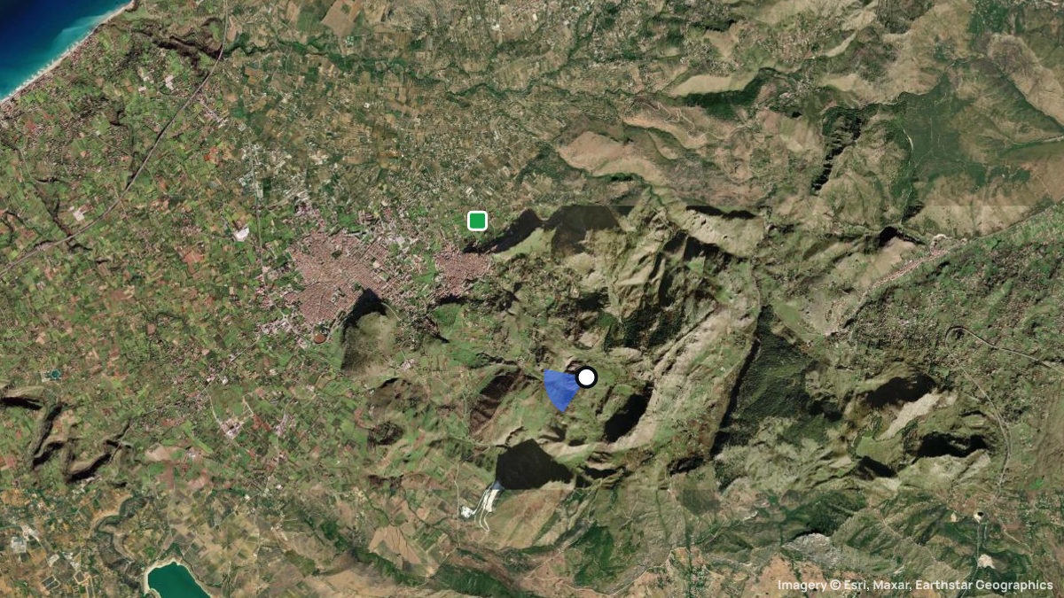 Satellite map of Romitello with its launches and landings