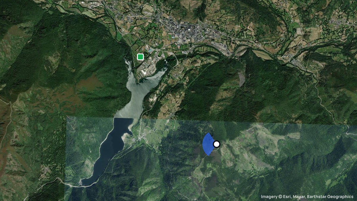 Satellitenkarte von Villablino mit Start- und Landeplätzen