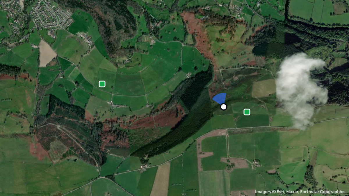 Satellitenkarte von Llangollen mit Start- und Landeplätzen
