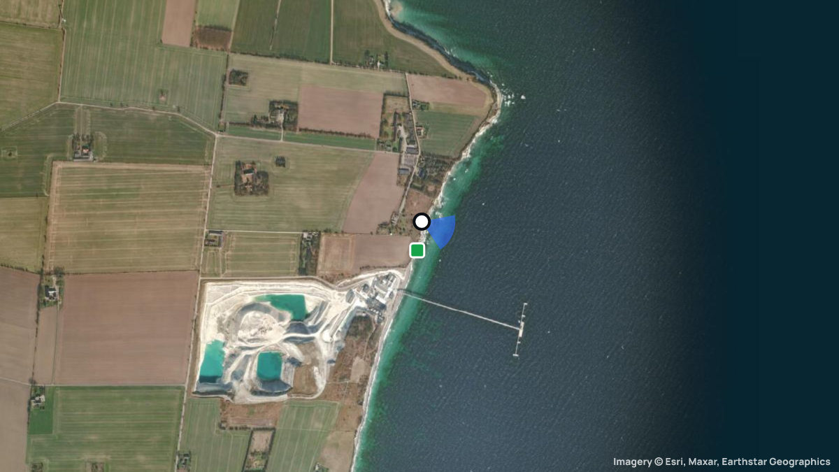 Satellitenkarte von Stevns mit Start- und Landeplätzen