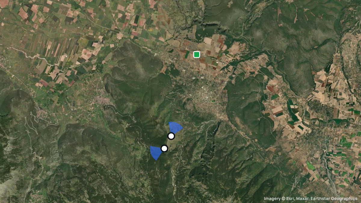 Satellitenkarte von Amflikleia mit Start- und Landeplätzen