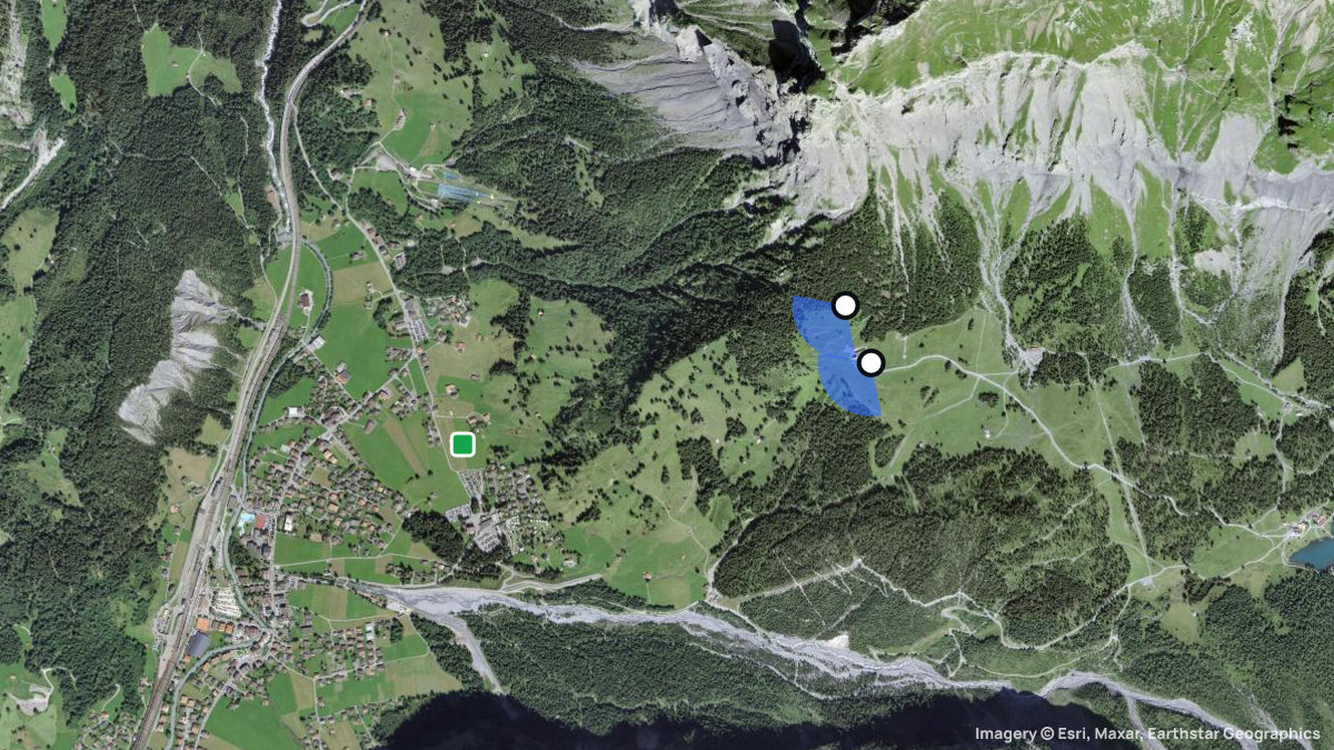 Satellite map of Oeschinen with its launches and landings