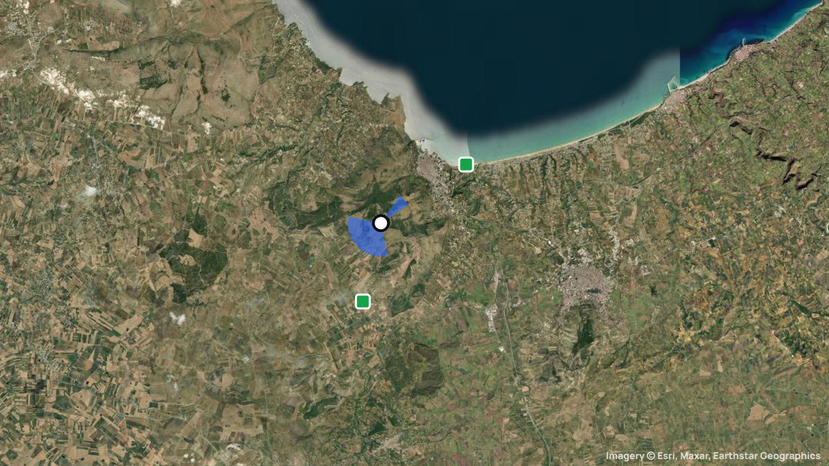 Satellite map of Monte Icini with its launches and landings