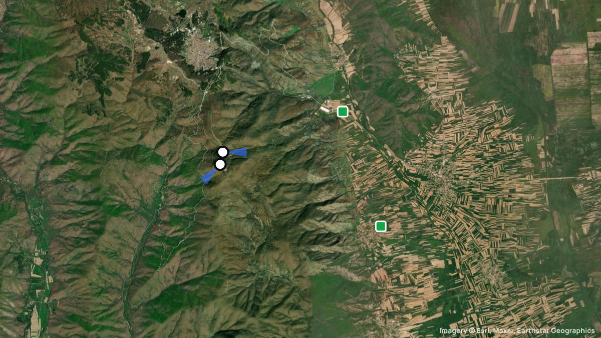 Satellitenkarte von Krusevo mit Start- und Landeplätzen
