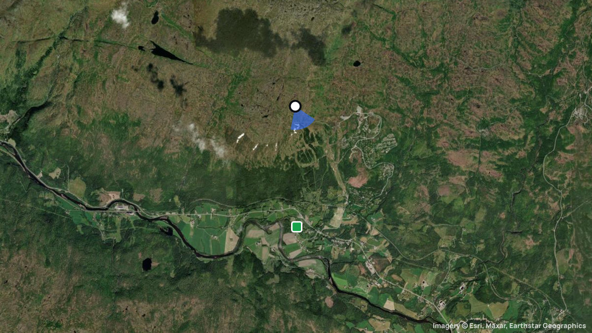 Satellite map of Kirkebyfjellet with its launches and landings