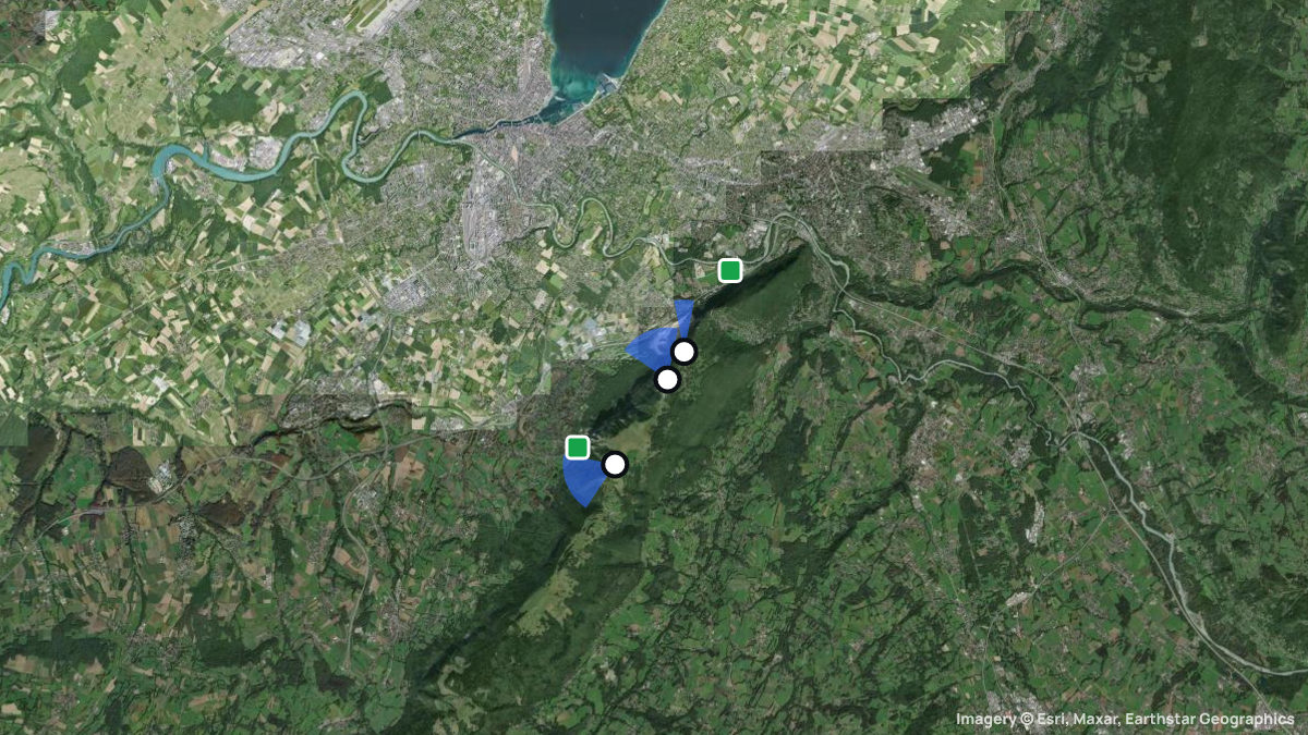 Satellitenkarte von Saleve mit Start- und Landeplätzen