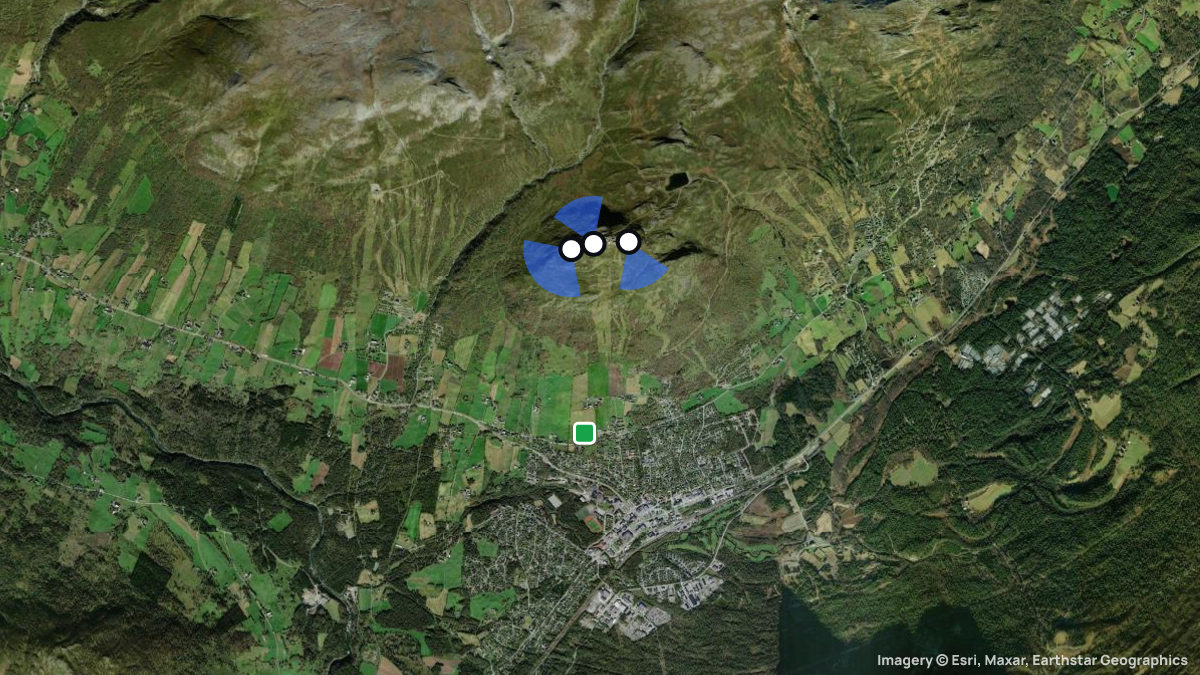 Satellite map of Oppdal with its launches and landings