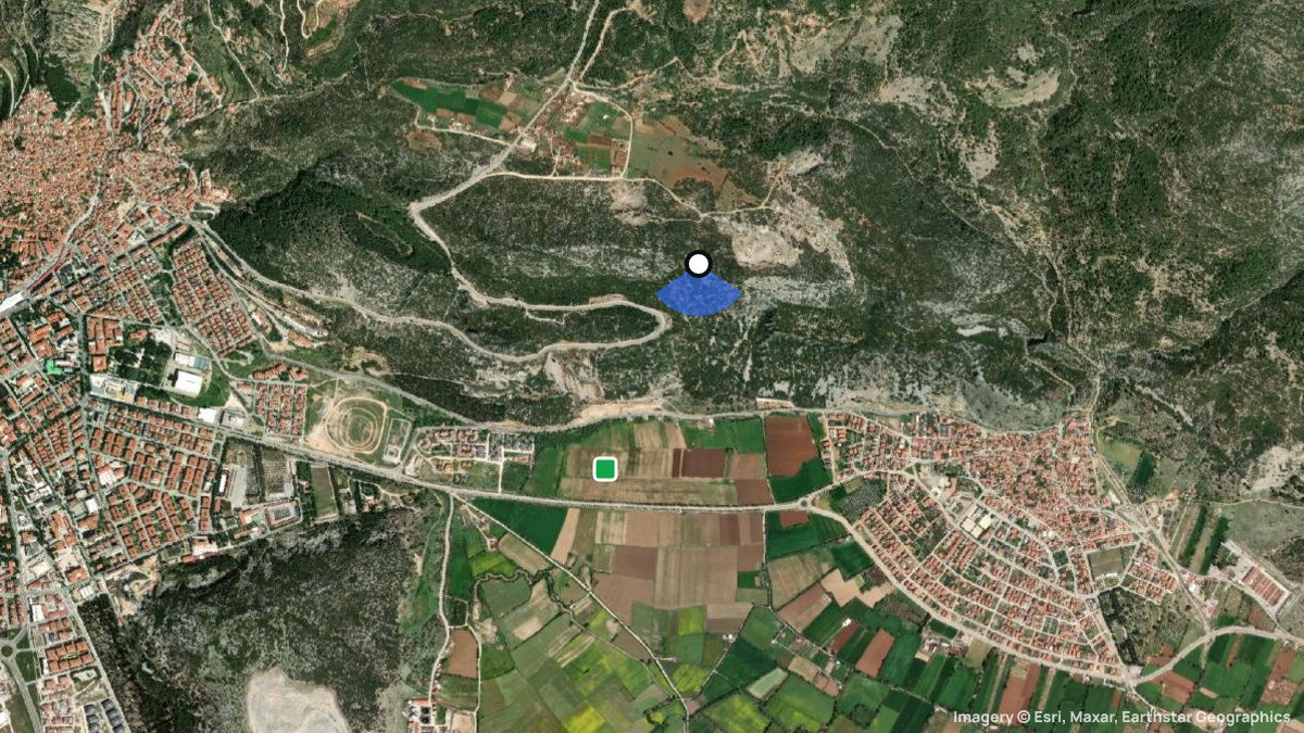 Satellitenkarte von Mugla Düzeyin mit Start- und Landeplätzen