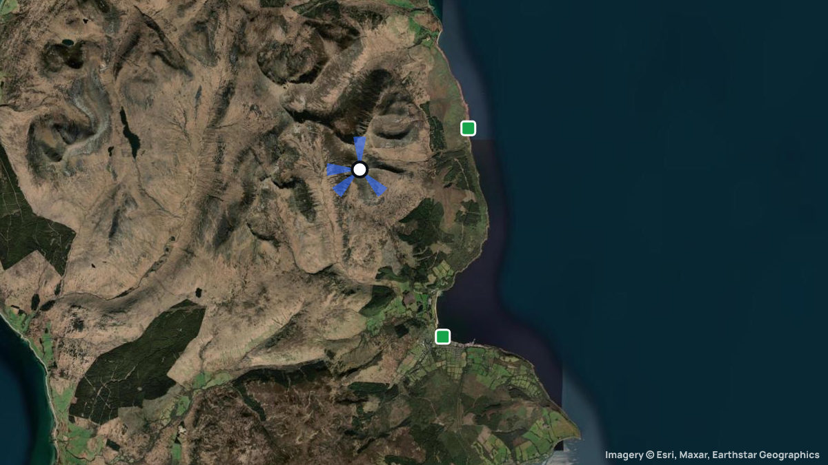 Satellitenkarte von Goat Fell mit Start- und Landeplätzen