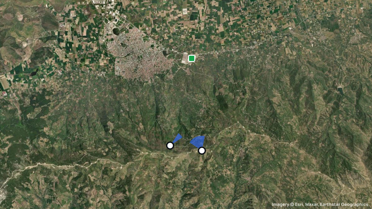 Satellite map of Tire with its launches and landings