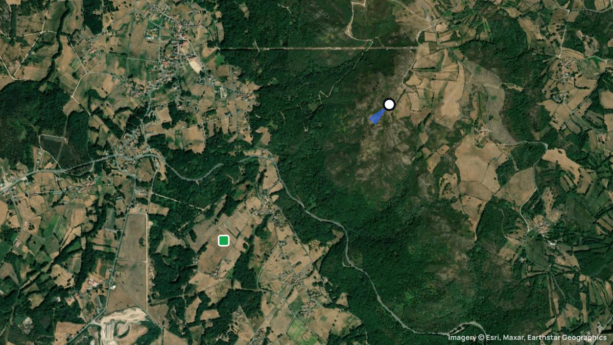 Satellite map of Rodicio with its launches and landings