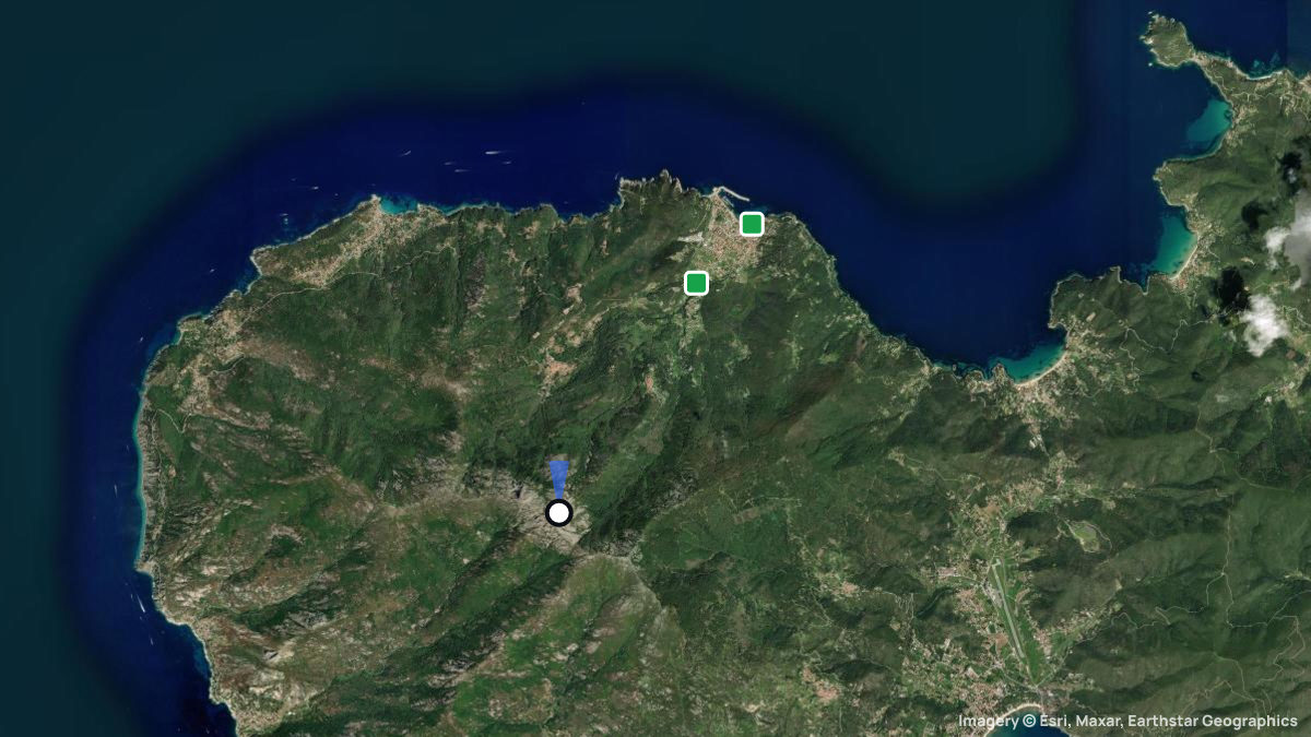 Satellitenkarte von Monte Capanne mit Start- und Landeplätzen
