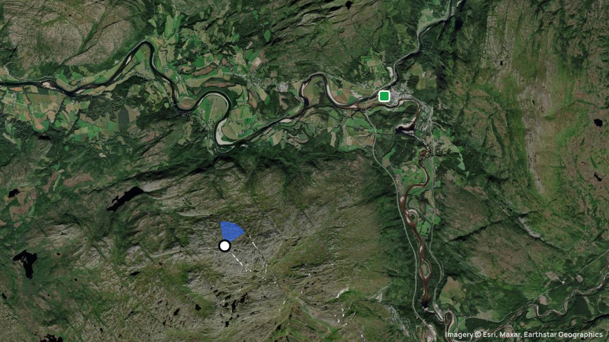 Satellite map of Geitfjellet with its launches and landings