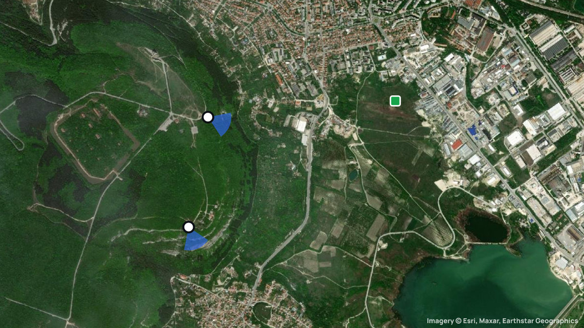 Satellitenkarte von Shumen mit Start- und Landeplätzen