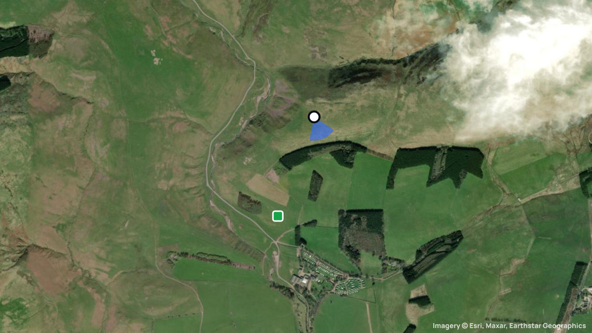 Satellite map of Clennell Hill with its launches and landings