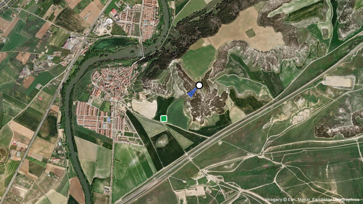 Satellite map of Cabazon de Pisguera with its launches and landings