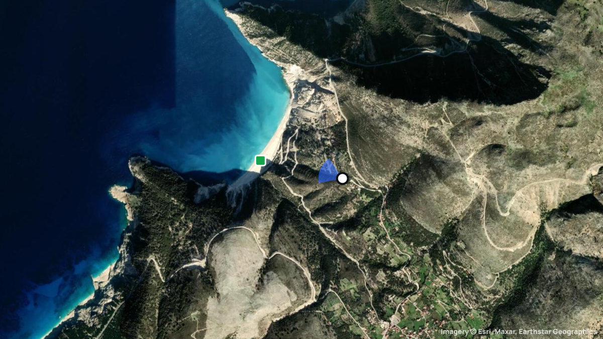 Satellitenkarte von Myrtos mit Start- und Landeplätzen