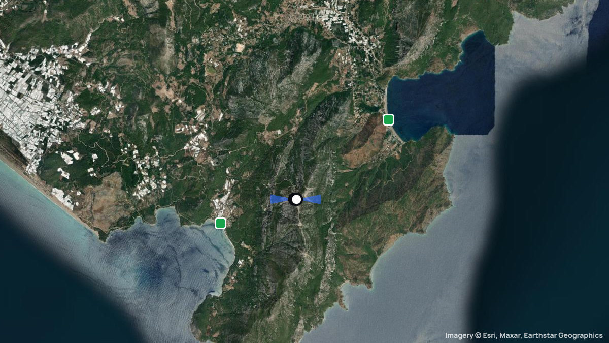 Satellite map of Adrasan with its launches and landings