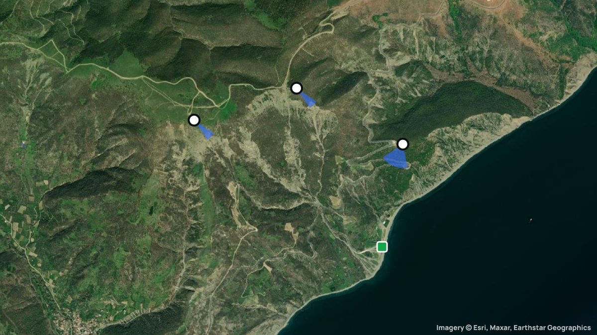 Satellite map of Ucmakdere with its launches and landings