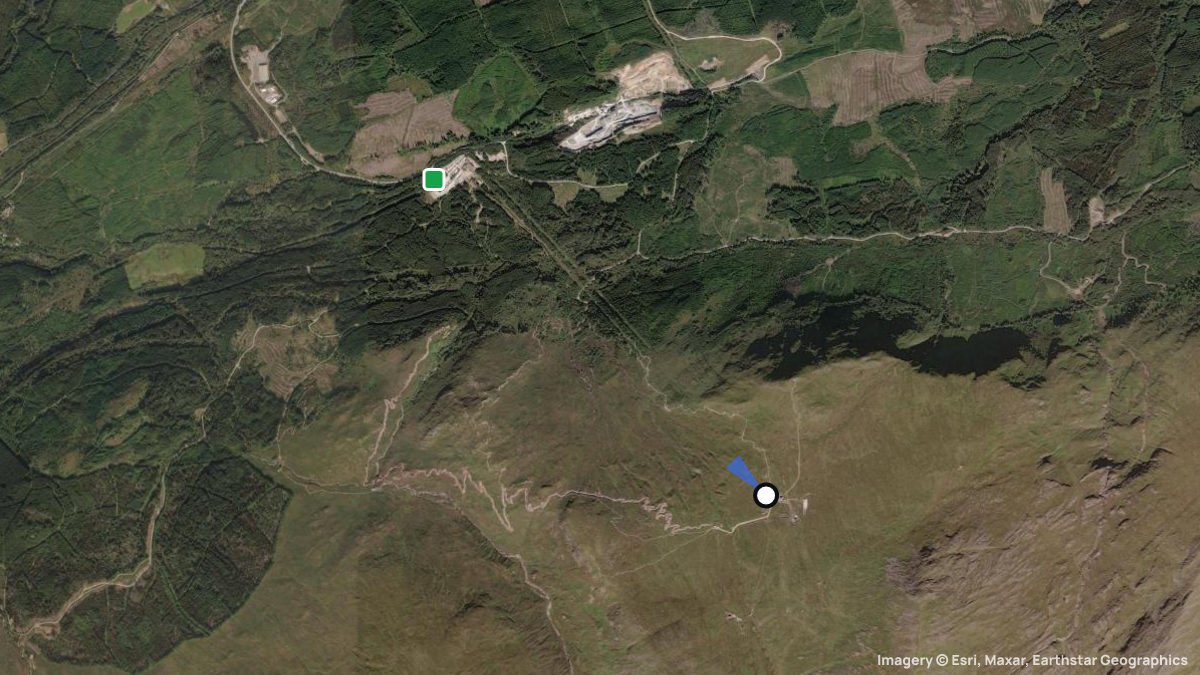 Satellitenkarte von Nevis Range mit Start- und Landeplätzen