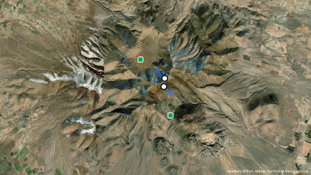 Satellite map of Karadag with its launches and landings