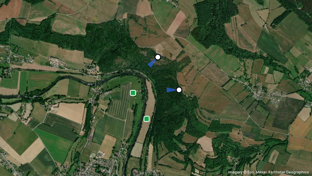 Satellite map of St. Omer with its launches and landings