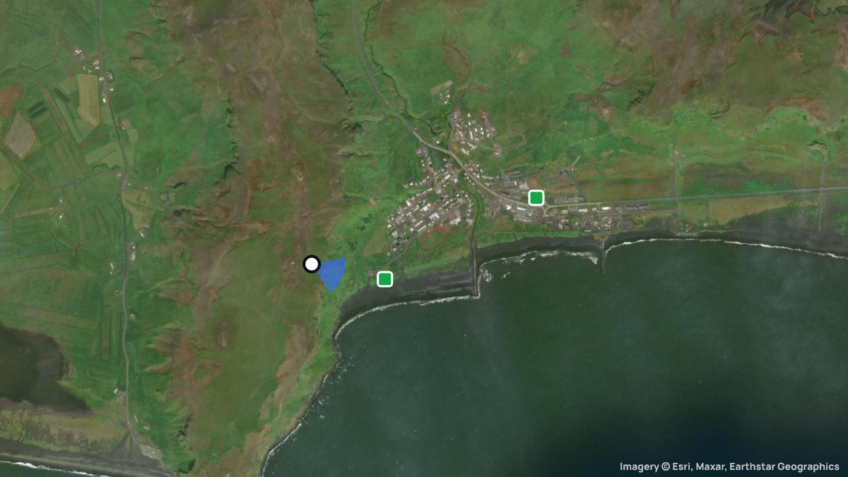 Satellite map of Vik i Myrdal with its launches and landings