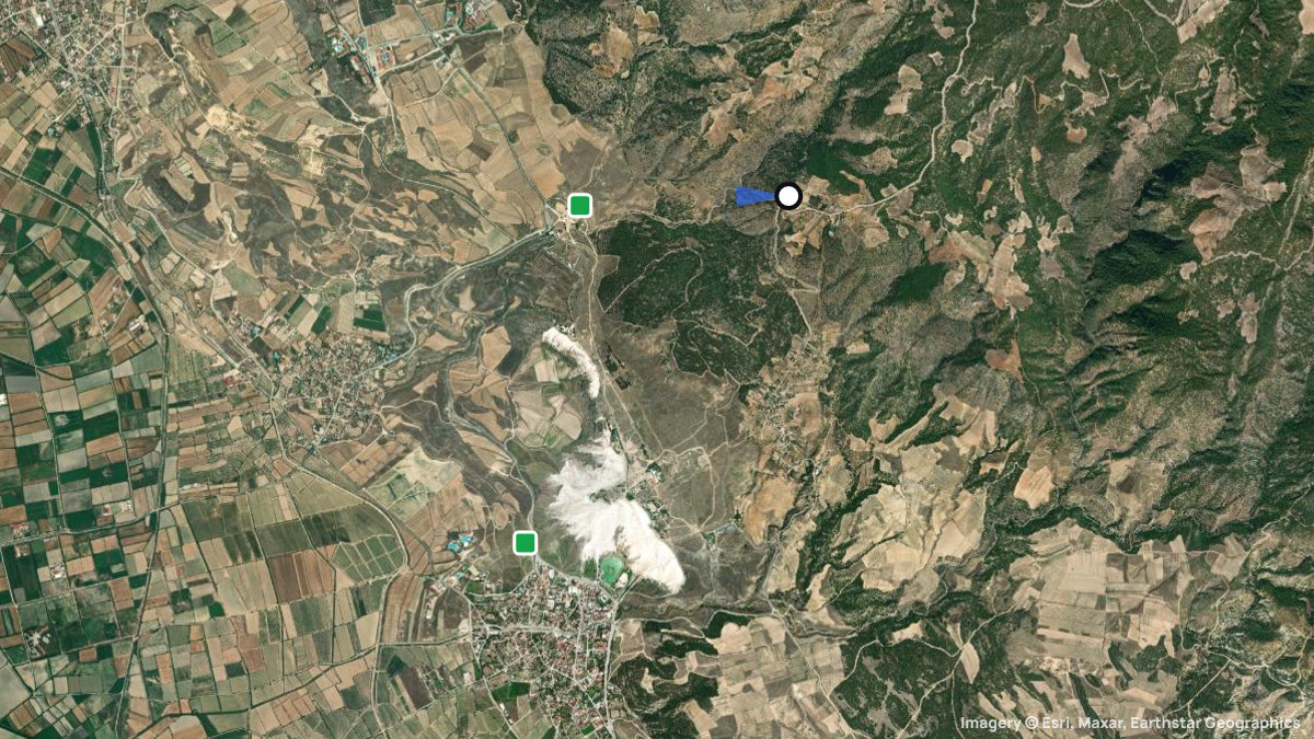 Satellitenkarte von Dinamit Tepe mit Start- und Landeplätzen
